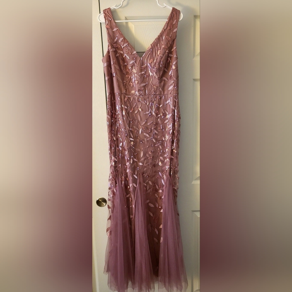 Womens Pink Sequin Gown